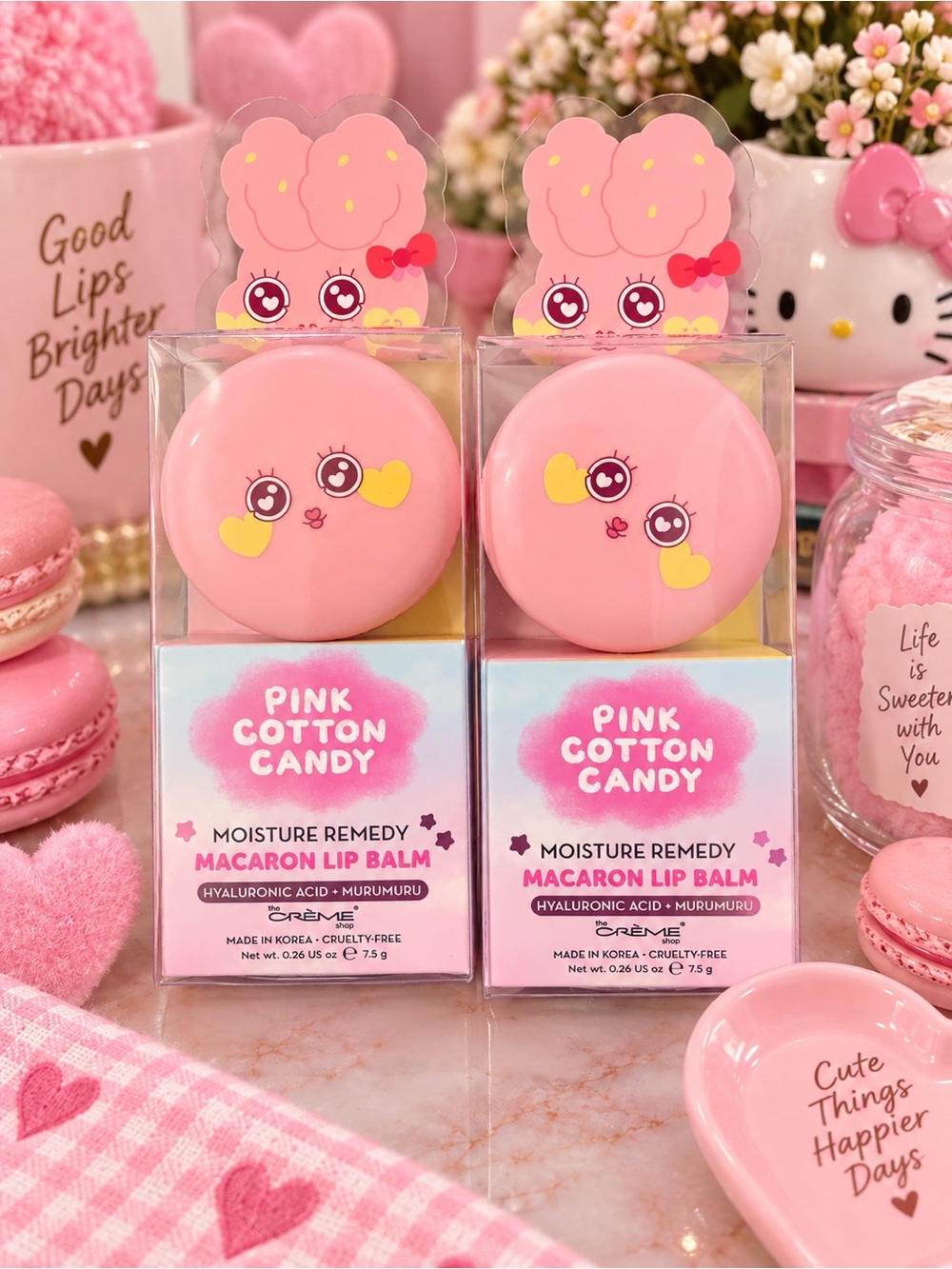 The Crème Shop Pink Cotton Candy Macaron Lip Balm 2-Pack NEW